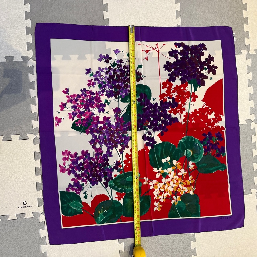 Jaeger silk scarf floral purple red white green pink gold - Picture 5 of 12